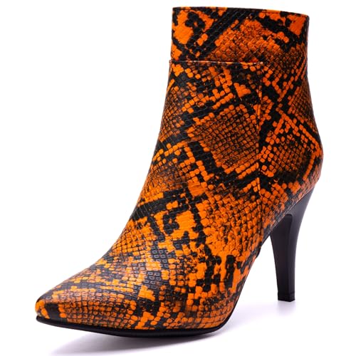 Bviennic Damen Stiefeletten Stiletto Höhe Ferse Mode Pointed Toe Zip Party Stiefeletten 2413 Orange Gr 40.5 EU/42Cn von Bviennic