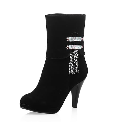 Bviennic Damen Stiefeletten Stiletto Höhe Ferse Mode Runde Zehen Ohne Verschluss Abend Stiefeletten 2481 Schwarz Gr 35 EU von Bviennic