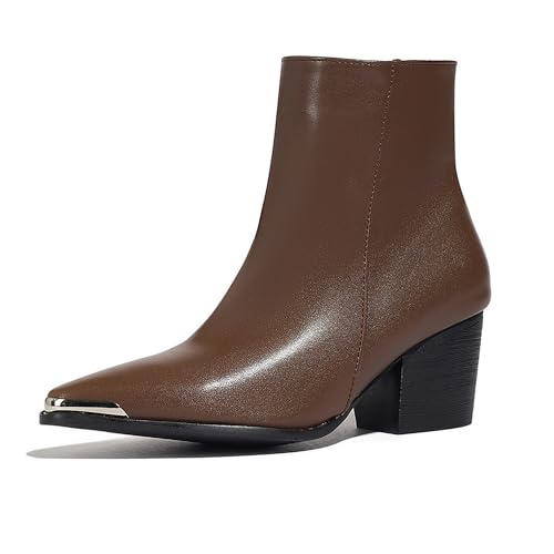 Bviennic Damen Stiefeletten Western Mitte Absatz Mode Pointed Toe Zip Party 2303 Braun Gr 38 EU/39Cn von Bviennic