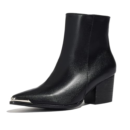 Bviennic Damen Stiefeletten Western Mitte Absatz Mode Pointed Toe Zip Party 2303 Schwarz Gr 40 EU/41Cn von Bviennic