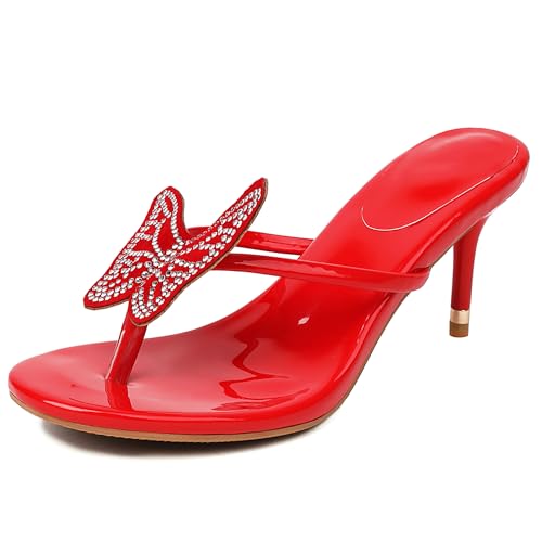 Bviennic Damen Stiletto Höhe Ferse Mules Mode 0597 Rot Gr 36.5 EU/37Cn von Bviennic