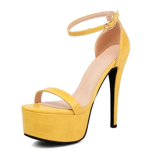 Bviennic Damen Stiletto Höhe Ferse Sandals mit Plateau Elegant 0689 Gelb Gr 36 EU von Bviennic
