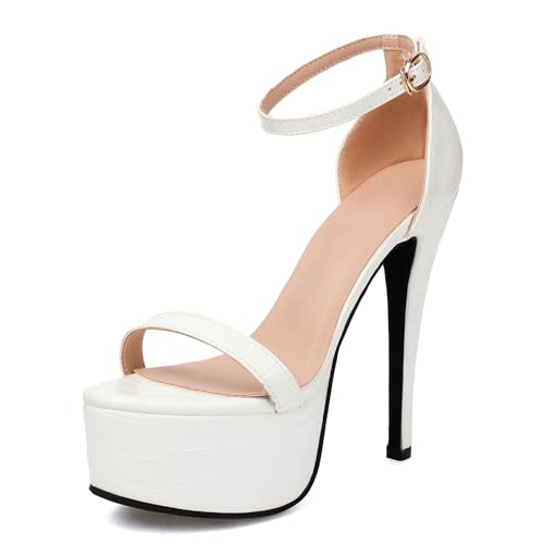 Bviennic Damen Stiletto Höhe Ferse Sandals mit Plateau Elegant 0689 Weiß Gr 41 EU/43Cn von Bviennic