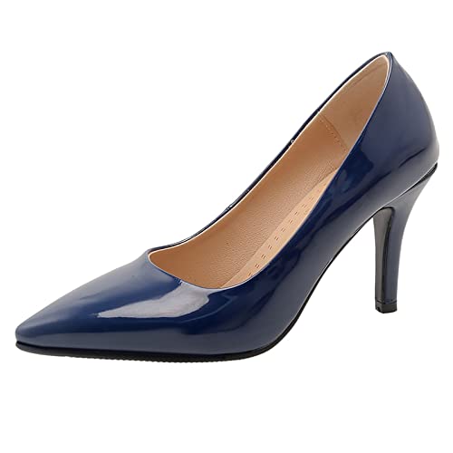 Bviennic Damen Stiletto Lack Pointed Toe Kleid Schuhe Ohne Verschluss Party Formal Hochzeit Bride Höhe Ferse Pumps Prom Dark-Blau Gr 39 Eu-40Cn von Bviennic
