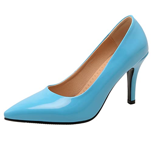 Bviennic Damen Stiletto Lack Pointed Toe Kleid Schuhe Ohne Verschluss Party Formal Hochzeit Bride Höhe Ferse Pumps Prom Sky-Blau Gr 43 Eu-45Cn von Bviennic