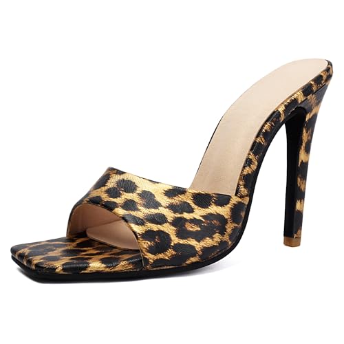 Bviennic Damen Stiletto Mule Sandals Toe Post Ohne Verschluss Heel Abend Party Heel Leopard-Print Gr 40.5 EU/42Cn von Bviennic