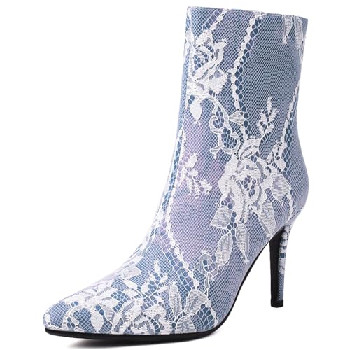Bviennic Damen Stiletto Stiefel Höhe Ferse Stiefeletten Pointed Toe Zip Elegant Abend Stiefeletten, V85849Bl Dark-Blau Gr 34 EU von Bviennic