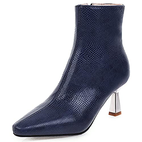 Bviennic Damen Vintage Kitten Heel Stiefeletten Pointed Toe Elegant Winter Fell Lined Mode Cowboy Warm Chelsea Stiefeletten Blau Gr 38 EU-39Cn von Bviennic