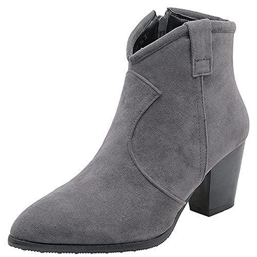 Bviennic Klassischer Damen Pointed Toe Western Stiefeletten Reißverschluss Leisure Blockabsatz Draußen Chunky Chelsea Warm Herren Cowboy Stiefeletten Grau Gr 37 EU-38Cn von Bviennic