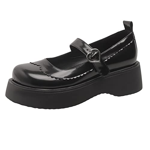 Bviennic Mode Plateau Mary Jane Damen Runde Zehen Schuhe Comfy Knöchelriemchen Damen Sommer Gothic Keilabsatz Pumps Causal Schwarz Gr 38 Eu-39Cn von Bviennic
