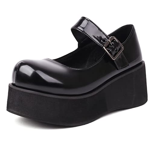 Bviennic Plateau Mary Jane Damen Knöchelriemchen Runde Zehen Schuhe Gothic Leisure Komfort Sommer Lack Pumps Schnalle Schwarz Gr 44 Eu-46Cn Bviennic Plateau Mary Jane Damen Knöchelriemchen Runde Zehen Schuhe Gothic Leisure Komfort Sommer Lack Pumps Schnalle Schwarz Gr 44 Eu-46Cn von Bviennic