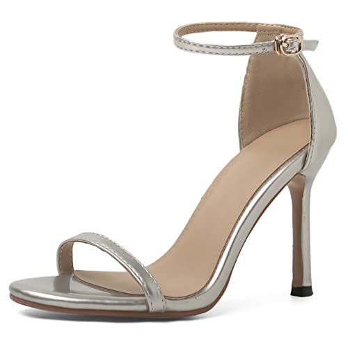 Bviennic Stiletto-Sandalen Für Damen Offene Zeh Höhe Ferse Daily Schuhe Schnalle Elegant Sandals Knöchelriemchen, J426Sx Silber Gr 36 EU von Bviennic