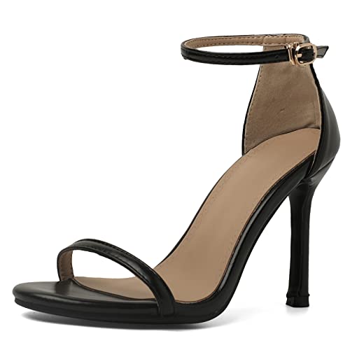 Bviennic Stiletto-Sandalen Für Damen Offene Zeh Höhe Ferse Daily Schuhe Schnalle Elegant Sandals Knöchelriemchen, R803Sb Schwarz Gr 41 EU/43Cn von Bviennic