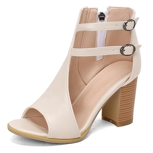 Damen Hohen Blockabsatz Sandals Mode 0709 Beige Gr 45 EU/47Cn von Bviennic