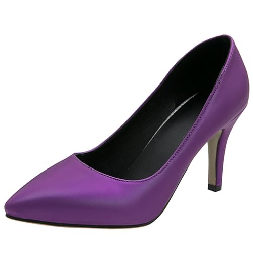 Damen mit Kätzchen Fersenpumps Pointed Toe Höhe Ferse Schuhe Ohne Verschluss Elegant Abendschuhe M46602Ek Violett Gr 36 EU von Bviennic