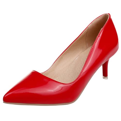 Damen mit Kätzchen Fersenpumps Pointed Toe Mitte Absatz Schuhe Ohne Verschluss Simple Arbeiting Schuhe Q35760Hv Rot Gr 33.5 EU/33Cn von Bviennic