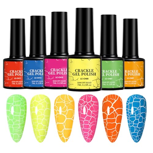 7 Farben Crackle Gel Nagellack Set Nagellack Schnelltrocknend UV Gel Nagellacke Set Langanhaltender Nagellacke Für Frauen Mädchen Glitzer Gels Nagellacks Für Nagelkunst von Bvizyelck
