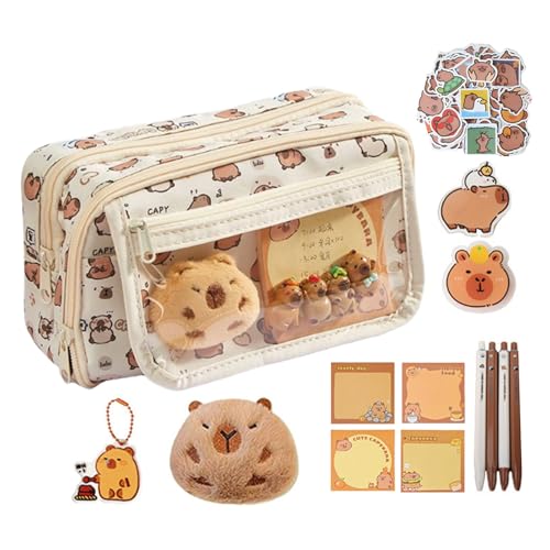 Capybara Schreibwaren Set Capybara Federmäppchen Mit Stiften, Clips, Schlüsselanhänger, Brosche Und Aufkleber, Großer Kapazität Mäppchen Für Studenten Reise Kosmetiktasche Schreibwaren Geschenkset von Bvizyelck