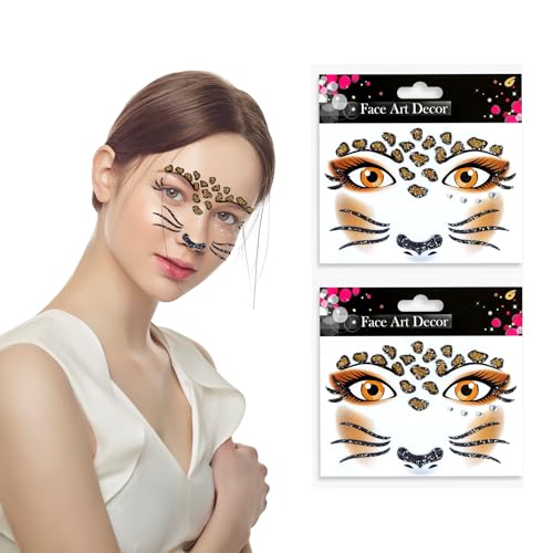 2 Stück Cheetah Print Gesicht Aufkleber Leopard Print Tattoos für Karneval Unisex von Bvxchg
