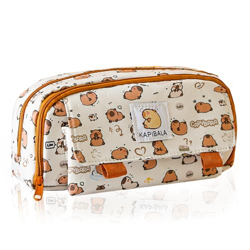 Capybara Federmäppchen für Damen, niedliches Mäppchen für Mädchen, Jungen, große Kapazität, Federmäppchen, mehrere Fächer, Stoffstifttasche, braun, Niedlich von Bvxchg