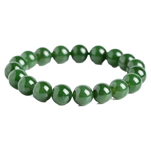Armband aus natürlicher Jade für Damen und Herren, Spinatgrüne Edelsteine, dehnbar, rund, Perlenarmband, Einheitsgröße, Achat von Bwesfy