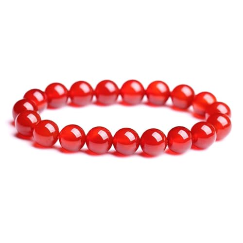 Armband aus roter Jade für Damen und Herren, natürlicher Achat, Karneol, Stretch-Perlenschmuck, 6 mm von Bwesfy
