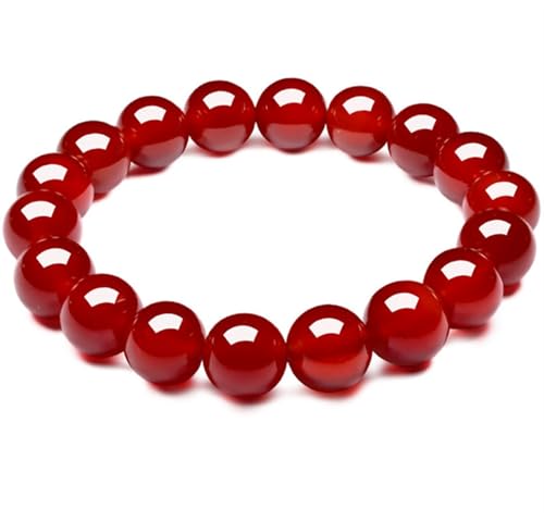 Armband aus roter Jade für Damen und Herren, natürlicher Karneol-Achat, handgefertigt, Edelstein, dehnbar, elastisches Armband, 8 mm von Bwesfy