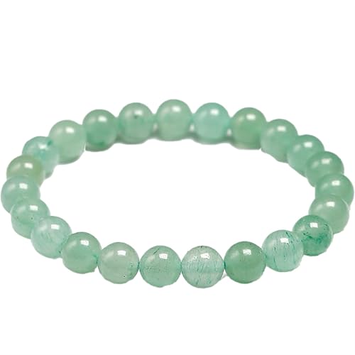 Aventurin-Jade-Armband für Damen und Herren, natürlicher grüner Heilstein, Stretch-Perlenarmband, Einheitsgröße, Achat von Bwesfy