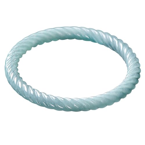 Blauer gedrehter Jade-Armreif für Damen, natürlich, rund, Güteklasse A, Jadeit-Armband, echt mit Zertifikat, 56mm von Bwesfy