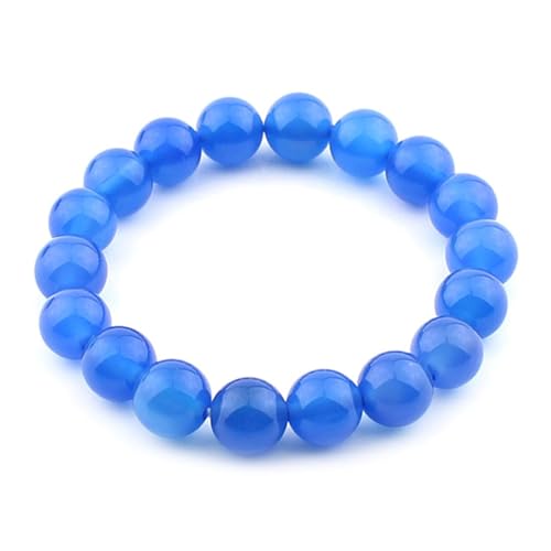 Blaues Jade-Armband für Damen und Herren, natürliche Achat-Edelsteine, Stretch-Perlenarmband, Einheitsgröße, Achat von Bwesfy