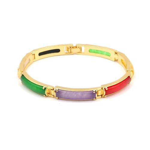 Buntes Chalcedon-Jade-Armband für Frauen – chinesischer Glücksschmuck – 17,8 cm bis 21,6 cm, Einheitsgröße von Bwesfy