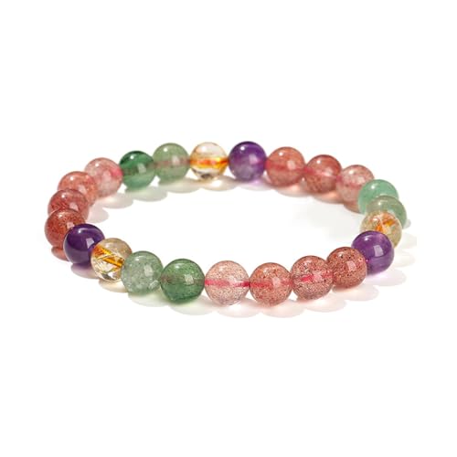 Buntes Jade-Armband für Damen, natürlicher Turmalin-Edelstein, Kristall, Erdbeer-Quarz-Armband, 9 mm von Bwesfy