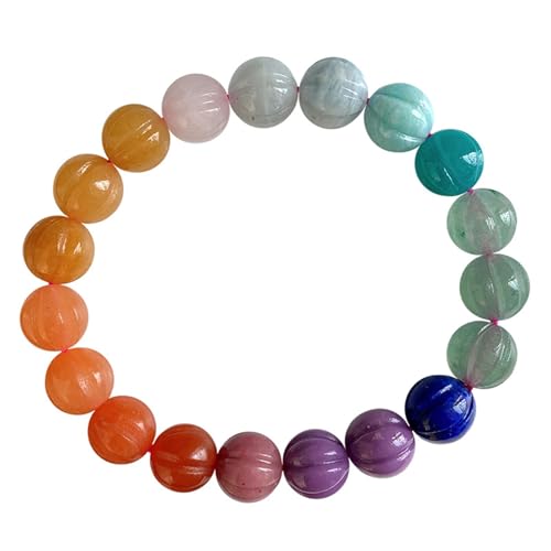 Buntes Jade-Armband für Damen und Herren, Kürbisperlen, geschnitzte Edelsteine, Stretch-Perlenarmband, Einheitsgröße, Achat Buntes Jade-Armband für Damen und Herren, Kürbisperlen, geschnitzte Edelsteine, Stretch-Perlenarmband, Einheitsgröße, Achat von Bwesfy