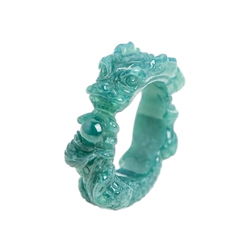 Bwesfy Blauer Drachen-Jade-Ring für Damen und Herren, natürlicher 3D-geschnitzter Jadeit, stapelbar, Ewigkeits-Bandring, Einheitsgröße, Achat von Bwesfy