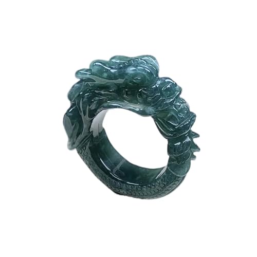 Bwesfy Blauer Wasserdrachen-Jade-Ring für Herren, natürlicher Jadeit, geschnitzt, stapelbar, Ewigkeits-Bandring, Einheitsgröße, Achat von Bwesfy
