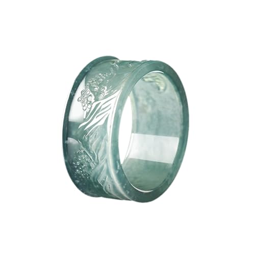Bwesfy Blauer geschnitzter Jade-Ring im Querformat für Männer und Frauen, natürlicher A-Grade Ewigkeits-Jadeit-Bandringe, Einheitsgröße, Achat von Bwesfy