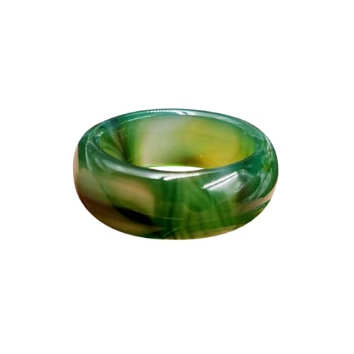 Bwesfy Grüne Streifen Jade Ring für Frauen Edelstein Stapelbar Ewigkeit Achat Chalcedon Bandring, Einheitsgröße, Achat von Bwesfy