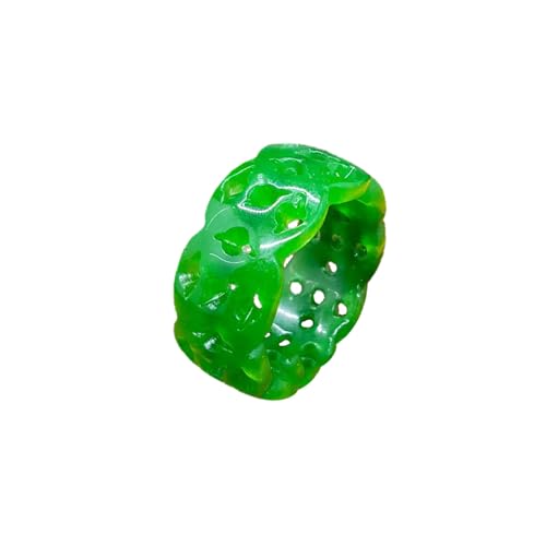 Bwesfy Grüne hohle geschnitzte Jade-Ringe für Damen und Herren, Smaragd-Ewigkeits-Jadeit-Bandring, Einheitsgröße, Achat von Bwesfy