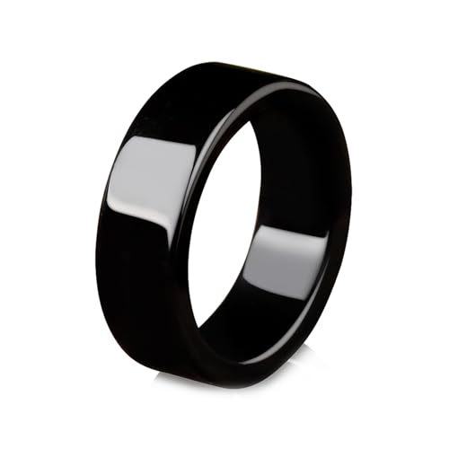 Bwesfy Jade Bandringe für Damen, schwarzer Achat, Edelstein, stapelbar, Ewigkeitsringe, Einheitsgröße, Achat von Bwesfy