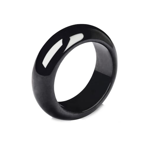 Bwesfy Jade Bandringe für Damen, schwarzer Achat, Edelstein, stapelbar, Ewigkeitsringe, Einheitsgröße, Achat von Bwesfy