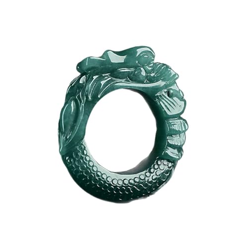 Bwesfy Natürlicher blauer Wasserdrachen-Ring, Jade-Ring für Männer, Jadeit geschnitzt, stapelbar, Ewigkeits-Bandring, Einheitsgröße, Achat von Bwesfy