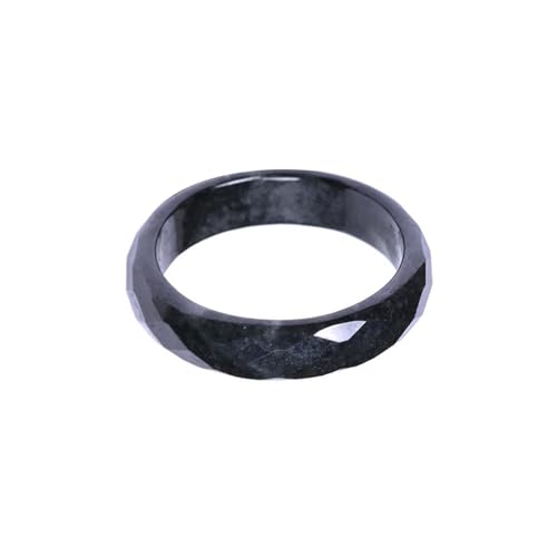 Bwesfy Schwarzer facettierter Jade-Ring für Damen und Herren, natürlicher Jadeit, geschnitzt, stapelbar, Ewigkeitsring, Einheitsgröße, Achat von Bwesfy