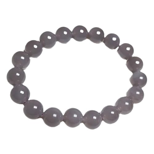 Grau-schwarzes Jade-Armband für Damen und Herren, natürliche Edelsteine, dehnbar, rund, Perlenarmband, Einheitsgröße, Achat von Bwesfy