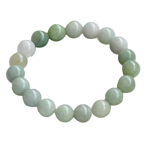 Grün-weißes Jade-Armband für Damen und Herren, natürliche Burma-Edelsteine, Stretch-Perlenarmband, Einheitsgröße, Achat von Bwesfy
