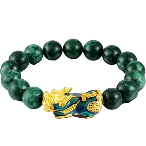 Grünes Jade-Armband für Damen und Herren, Pi Xiu Feng Shui Edelstein Stretch Perlenarmband, Einheitsgröße, Achat von Bwesfy