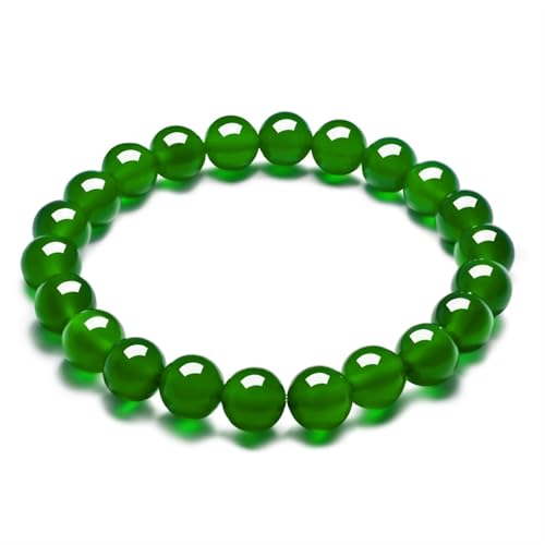 Grünes Jade-Armband für Damen und Herren, natürlicher Achat der Güteklasse 7A, Chalcedon, Stretch-Perlenarmband, Einheitsgröße, Achat von Bwesfy