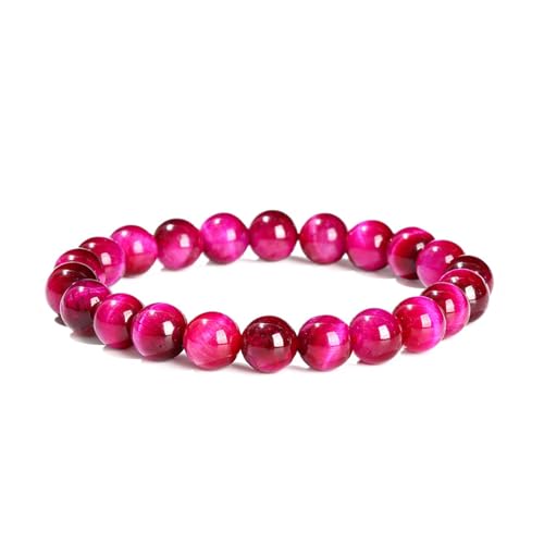 Jade-Armband für Damen, Rosen-Rosa, Tigerauge, Edelstein, handgefertigt, Perlen, Stretch-Armband, 8 mm von Bwesfy