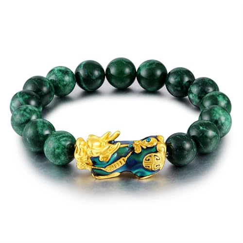 Jade-Armband für Damen und Herren, Pixiu grünes Stretch-Armband mit Perlen, Jadeit-Armband, Glücksgeschenk, 12 mm von Bwesfy