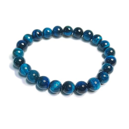 Jade-Armband für Damen und Herren, natürlicher blauer Tigerauge, Edelstein, handgefertigt, Perlen, Stretch-Armband, 12 mm von Bwesfy