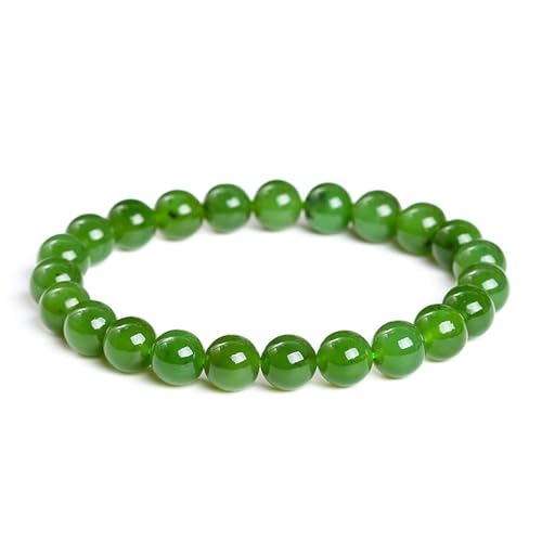 Jade-Armband für Damen und Herren, natürliches Hotan-Spinatgrün, handgefertigt, runde Perlen, Stretch-Armband, 6 mm von Bwesfy
